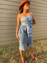 Load image into Gallery viewer, Denim dress with sleeve tie belt 
